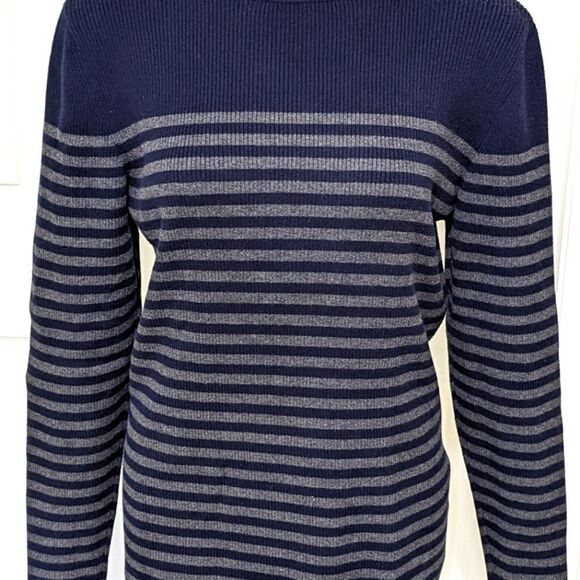 Liz Claiborne Cotton Blend Navy/Grey Stripe Turtleneck Long Sleeve Sweat… - Picture 6 of 11